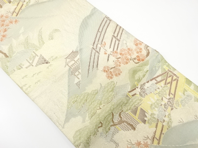 佐賀錦　屋敷風景に遠山・枝梅模様織り出し　袋帯